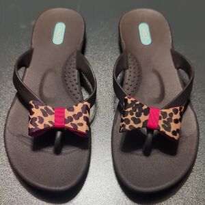 OKA b. Black Sandals with Leopard and Pink Bow